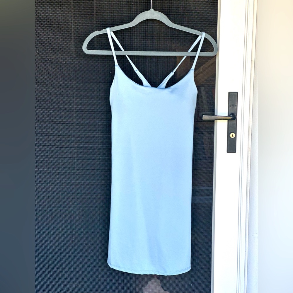 A workout  romper dress. Powder blue.
